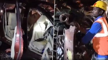Telangana Road Accident Videos: Five Dead, Six Injured As Car Rams Into Tree Under Kothkota Police Station Area on Hyderabad-Bellary Route, Case Registered